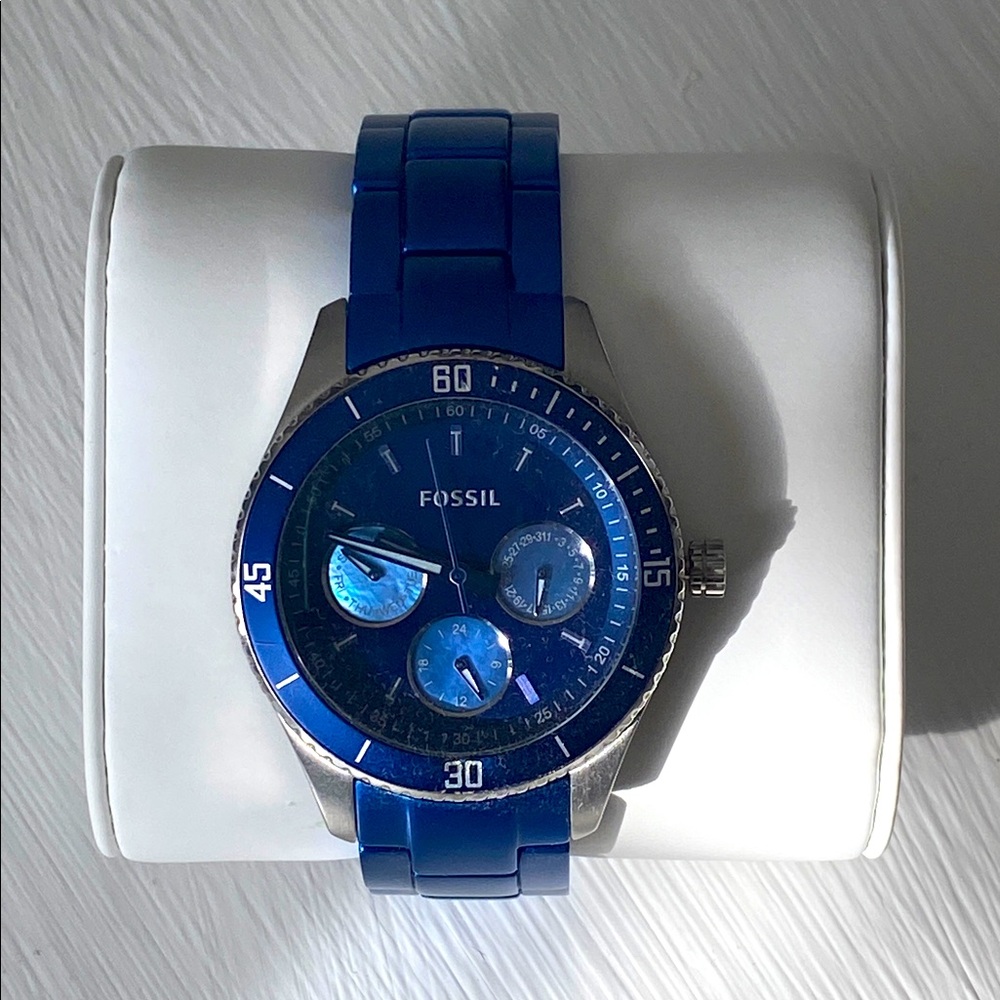 Fossil "Perfect Boyfriend" Blue Stainless Steel Sport Watch Mother of Pearl Dial